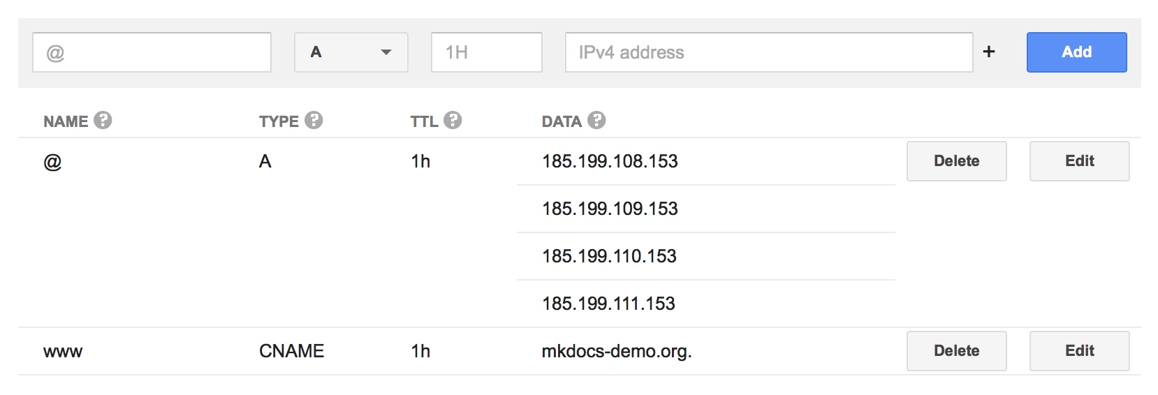 Github Project DNS Configuration